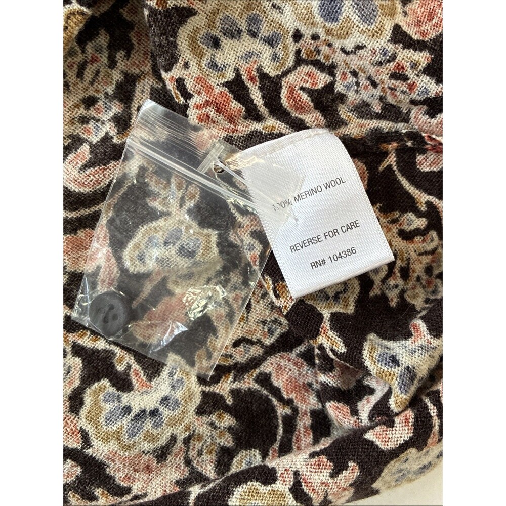 Garnet Hill Merino Wool Cardigan Sweater Small Brown Autumn Floral Luxury Preppy - Picture 5 of 12